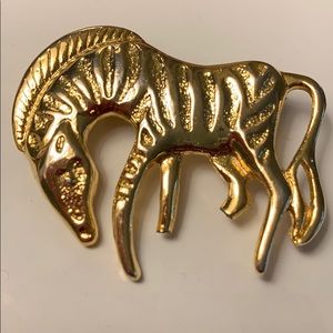 VTG Zebra Brooch/Pin Gold Tone Textured